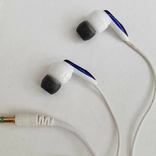 WHITE & METALLIC BLUE In Ear Headphones - TANGLE FREE CABLE